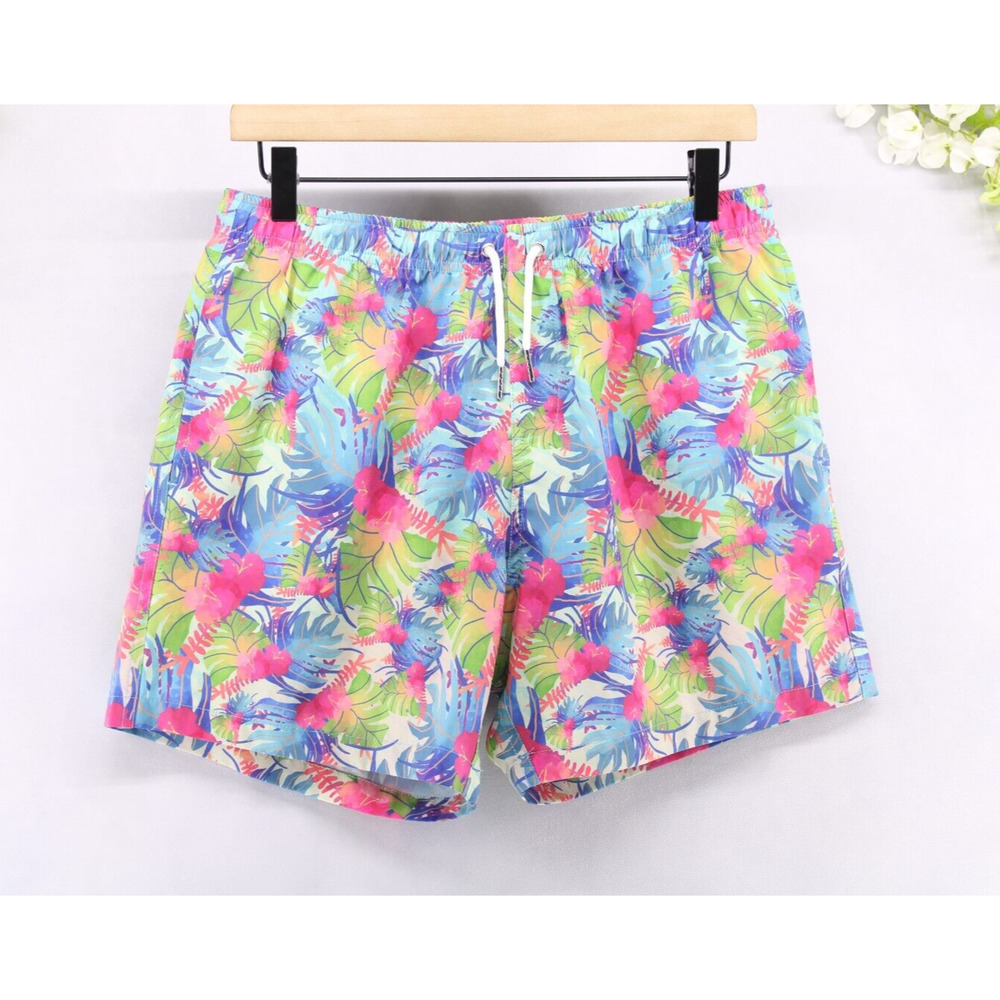 Bermies Swim Trunks Men's Multi Color Mesh Lined Drawstring Pockets Sz M